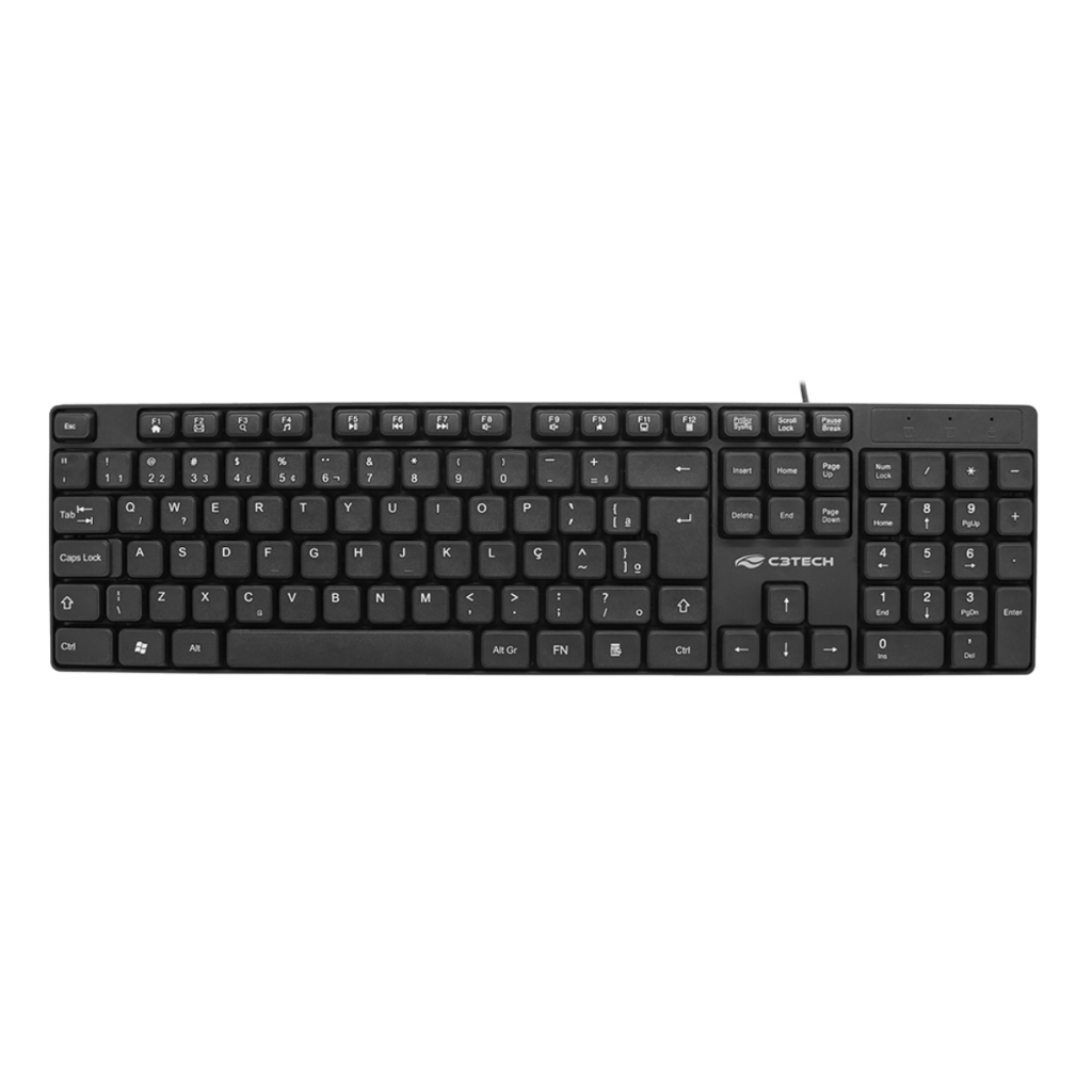 Teclado com fio USB Abnt2 Português Slim Preto C3tech Office para Computador Notebook