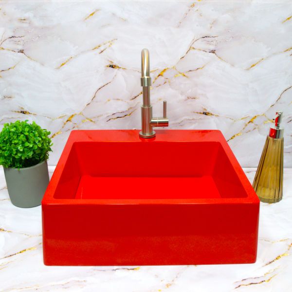 Cuba Pia PLATINUM de Apoio/ Sobrepor Vermelho de Mármore Sintético Quanta 40x37 para Banheiro/Lavabo