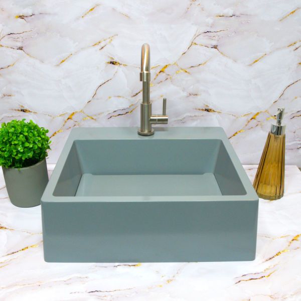 Cuba Pia PLATINUM de Apoio/ Sobrepor Cinza de Mármore Sintético Quanta 40x37 para Banheiro/ Lavabo
