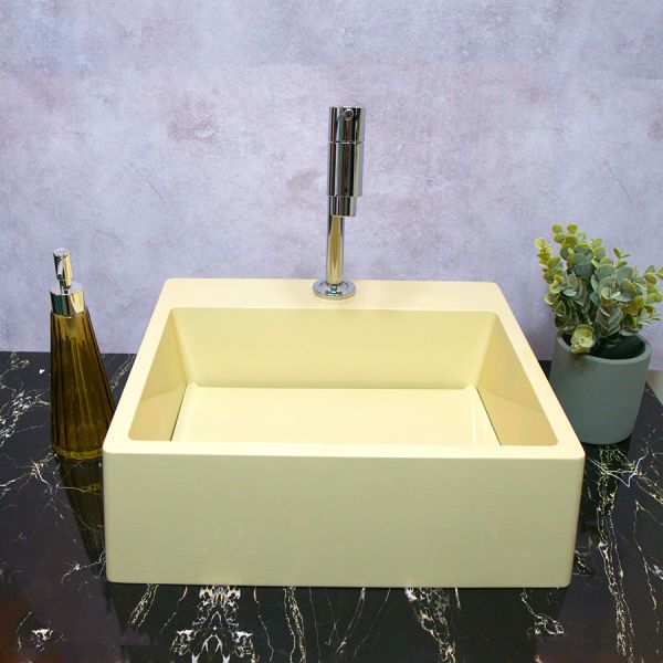 Cuba Pia PLATINUM de Apoio/ Sobrepor Bege de Mármore Sintético Quanta 40x37 para Banheiro/ Lavabo