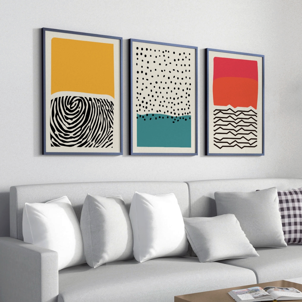 Trio Quadros Decorativos Modernos Grandes Com Moldura 50X70 cm Abstrato Minimalista Para Sala · foto 2