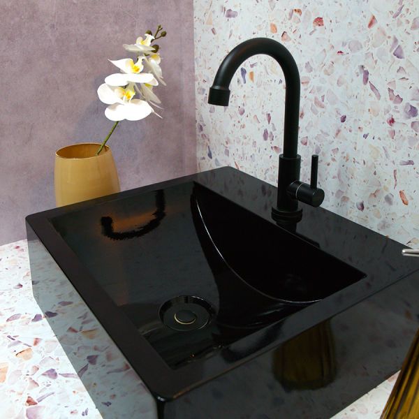 Cuba Pia ROMA de Apoio/ Sobrepor Preto de Mármore Sintético Quanta 41x36 para Banheiro/ Lavabo