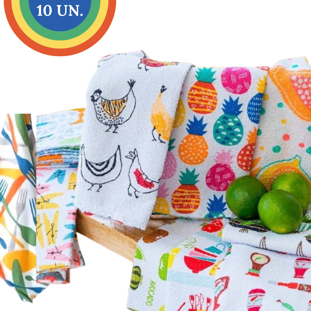 Pano De Prato Estampado Felpudo Kit Com Até 10 Peças Para Cozinha Grande Alta Qualidade Panos Atoalhado Premium