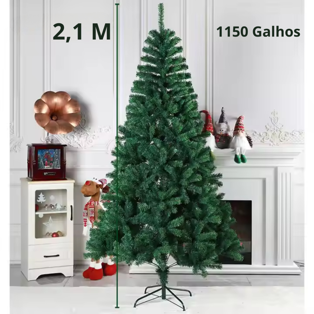 Árvore De Natal Verde Pinheiro Luxo 2,10 Altura 1.100 Galhos Cheia Tradicional Premium