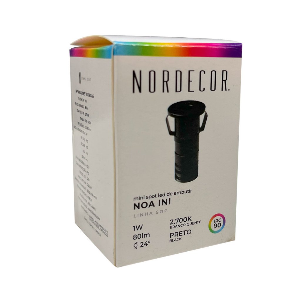 Mini Spot Led de Embutir Noa Ini 1W 2700K 24° IRC 90 Preta Bivolt - Nordecor - 6501