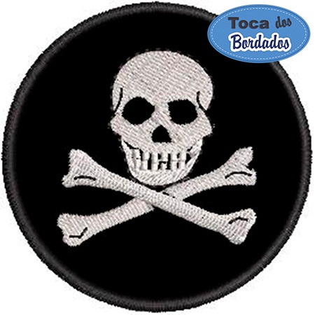 Patch Bordado Redondo Caveira Pirata 7x7cm Cód.1323 - Skull - miritarismo