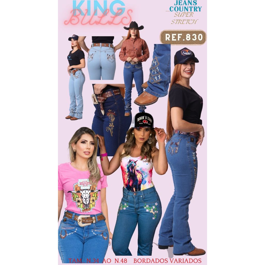 1 Calça Bordada Feminina Flare Country com Lycra - KING BULLS original