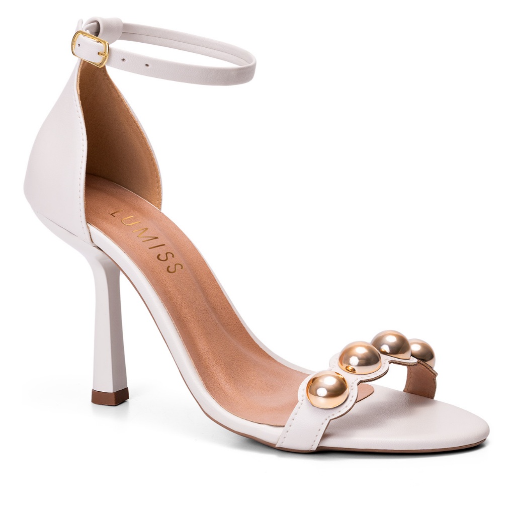 Sandália Feminina Lumiss Salto Alto Fino Confortável Tachas Fivela Blogueira - Women Shoes