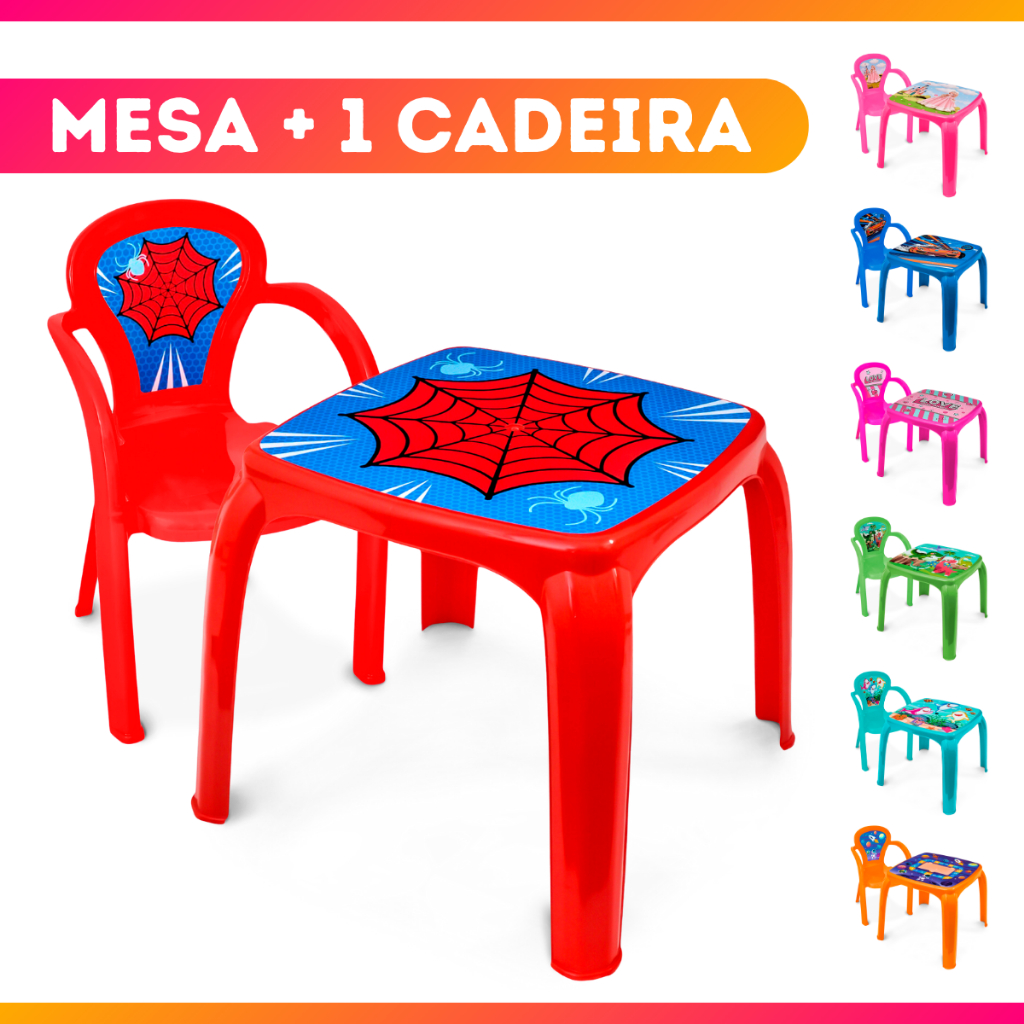Kit Mesinha Mesa Infantil com 1 Cadeira Menino Menina Homem Aranha Princesa Feminino Masculino em Oferta na Shopee