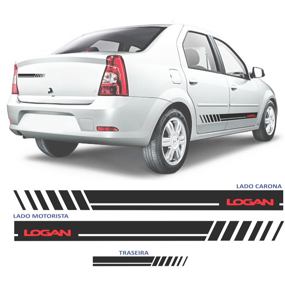 adesivos renault logan expression faixa lateral e traseira kit