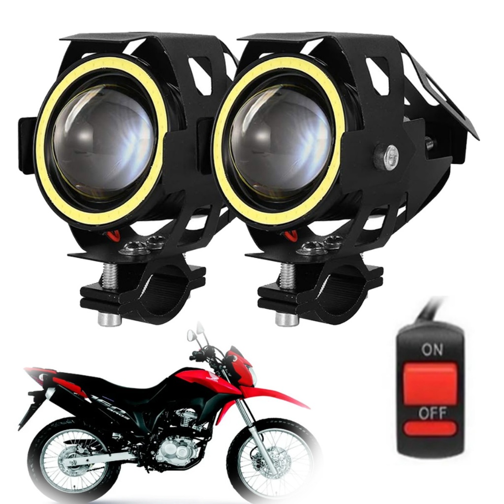 Par de Farol de Milha Angel Eye U7 Moto Honda NXR 160 BROS 2004 -2012 2013 2014 2015 2016 2017 2018 2019 2020 2021
