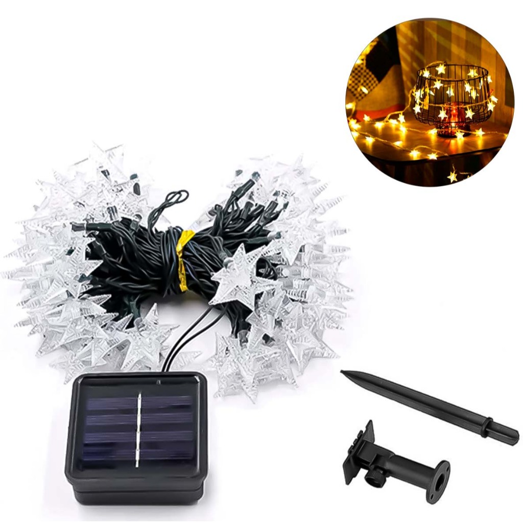 Enfeites De Natal Luzes Luz Solar Estrelas Para Jardim 5M