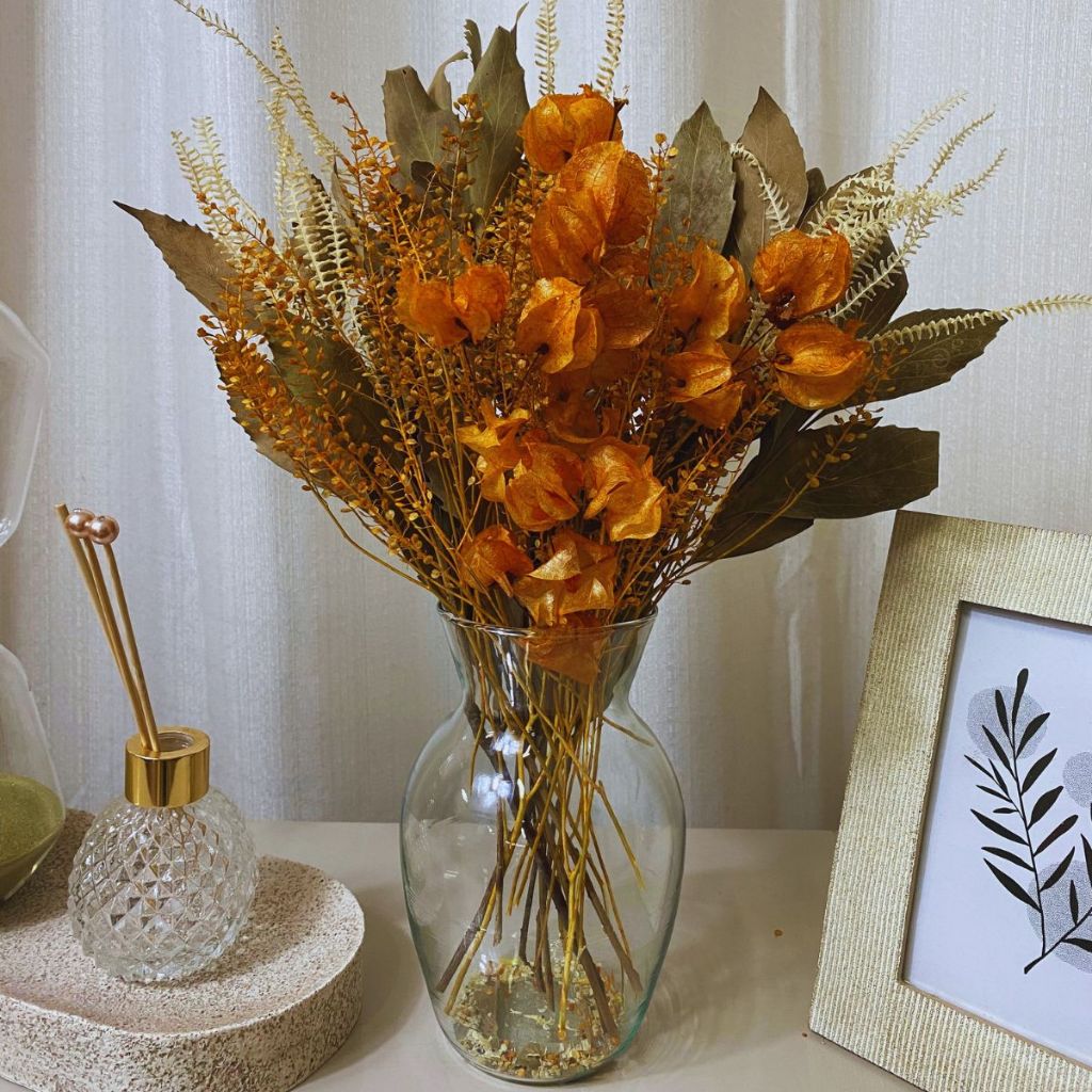 Arranjo com Flores Naturais Desidratadas Mix Laranja + Vaso