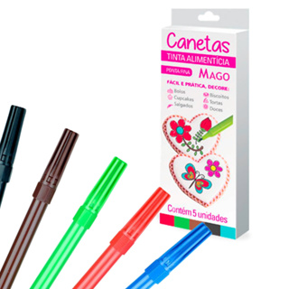 Canetas Tinta Alimentícia Ponta Fina C/5 Cores Mago em Oferta na Shopee