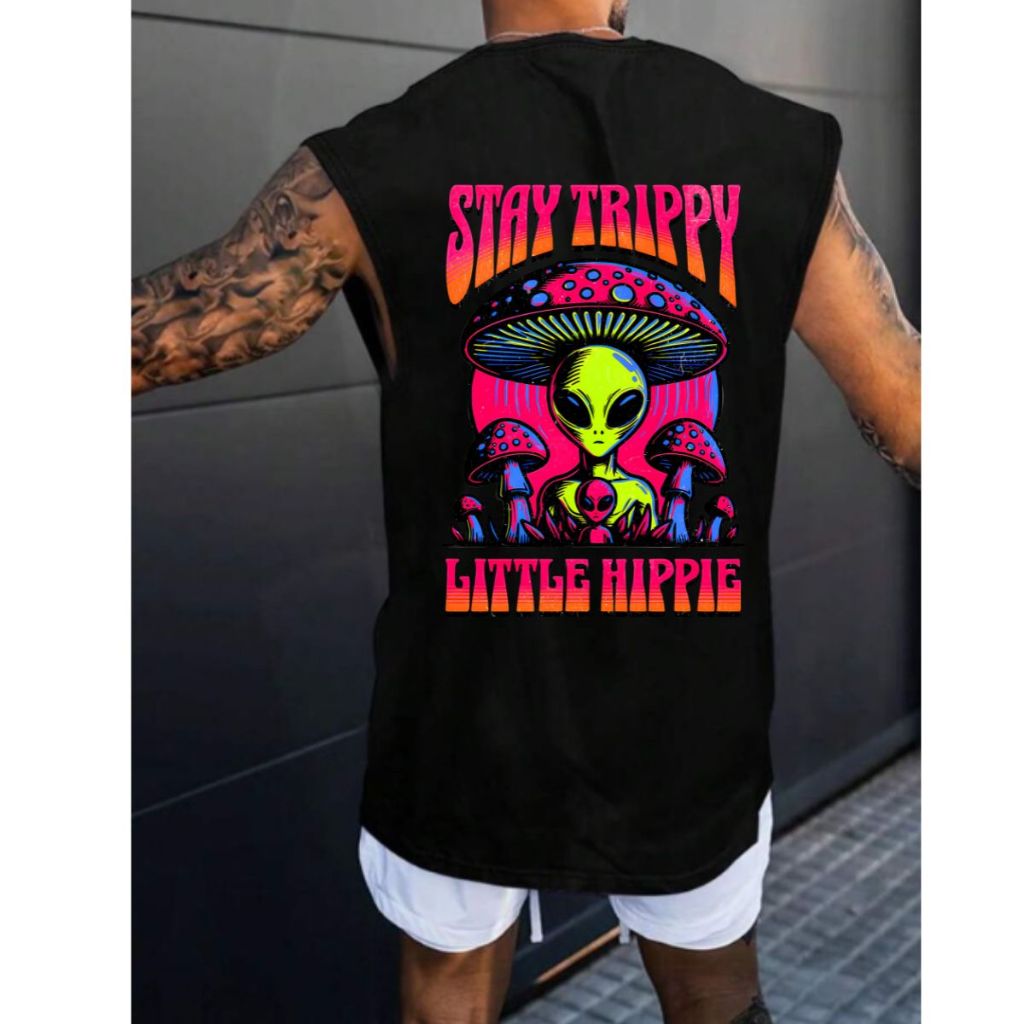 Regata Camiseta  Estampa Et Hippie Colorida Estilosa Club Academia Regatão Oversized Larga Moda Masc