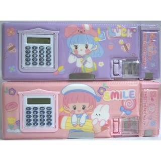 Estojo infantil para crianças com calculadora, apontador, material bom proteção para ponta de lápis