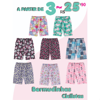 Kit C/ 3 Bermudas Ciclista em Malha Suplex Menina - Shortinhos Ciclista Femininos Infantil em Oferta na Shopee