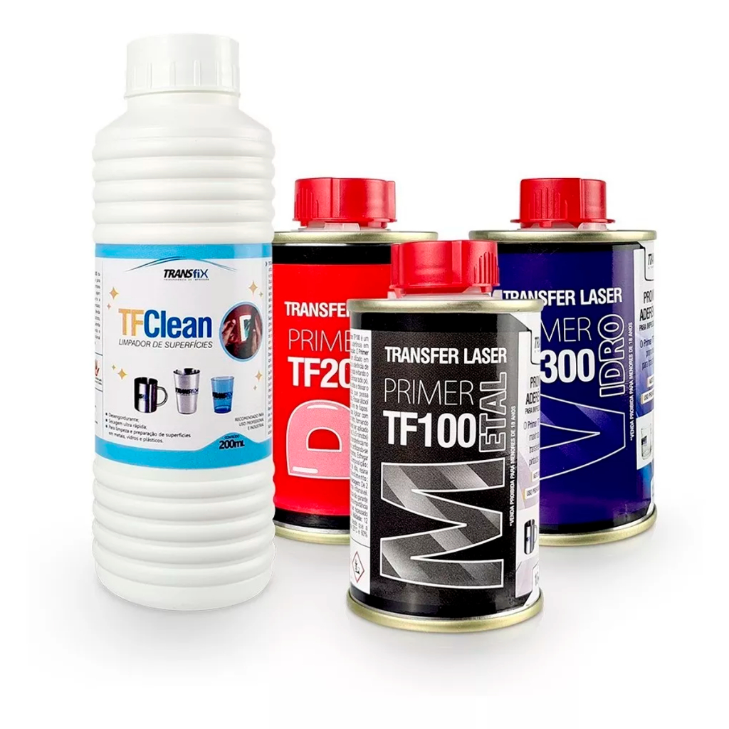 Kit Primer Transfer Laser Para Plástico Vidro Metal e Limpador De Supérficie - Transfix