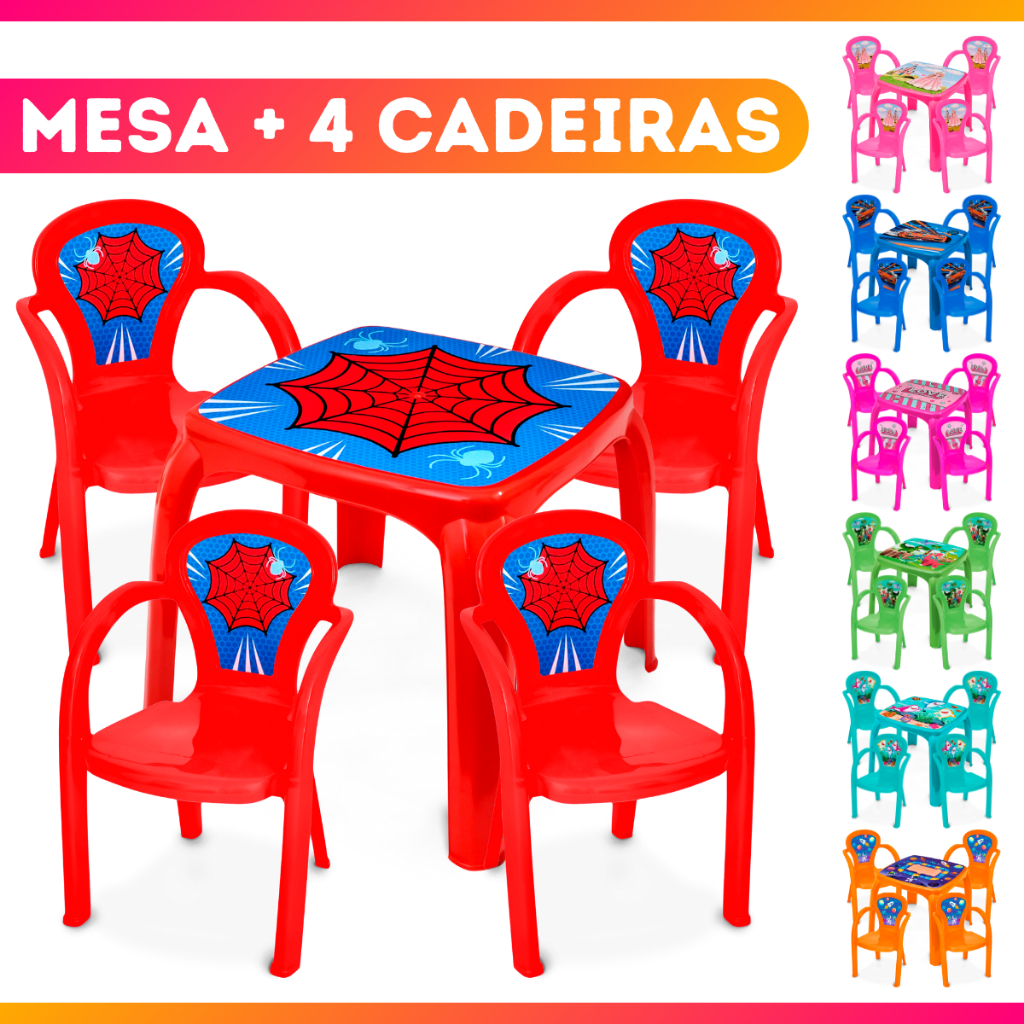 Kit Mesa Mesinha + 4 Cadeira Infantil Educativa Resistente Brincar Estudar Menino Menina