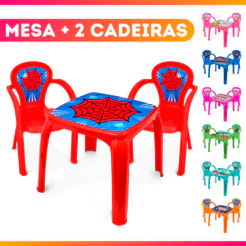 Kit Mesinha Infantil 2 Cadeiras Menino Menina Homem Aranha / Princesa / Shark / Dino / Hulk / Love
