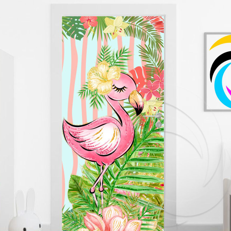 Adesivo De Porta De Madeira ou Vidro Decoração Revestimento - Tropical 03854