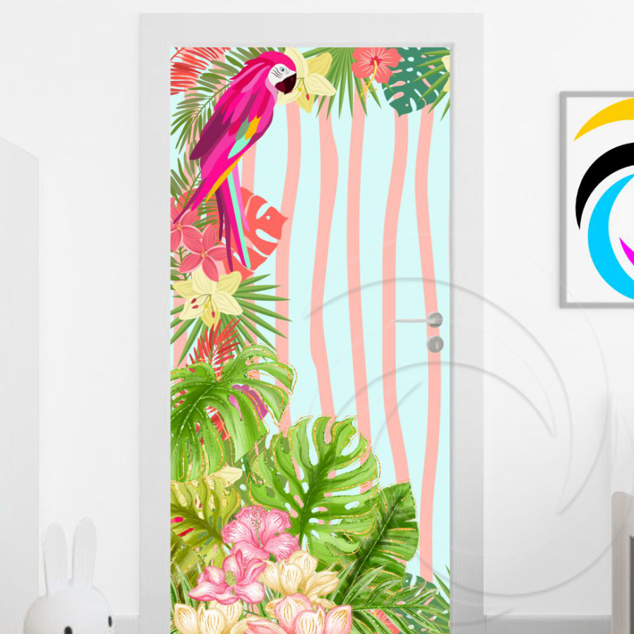 Adesivo De Porta De Madeira ou Vidro Decoração Revestimento - Tropical 02853