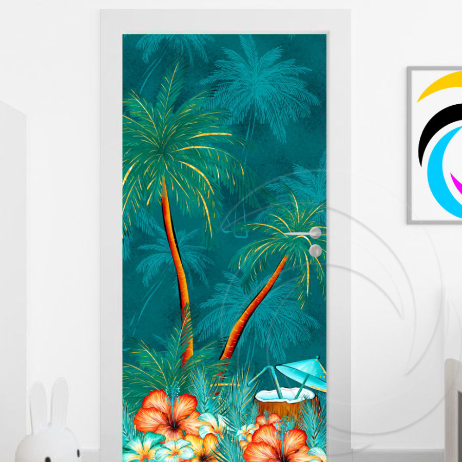 Adesivo De Porta De Madeira ou Vidro Decoração Revestimento - Tropical 04855