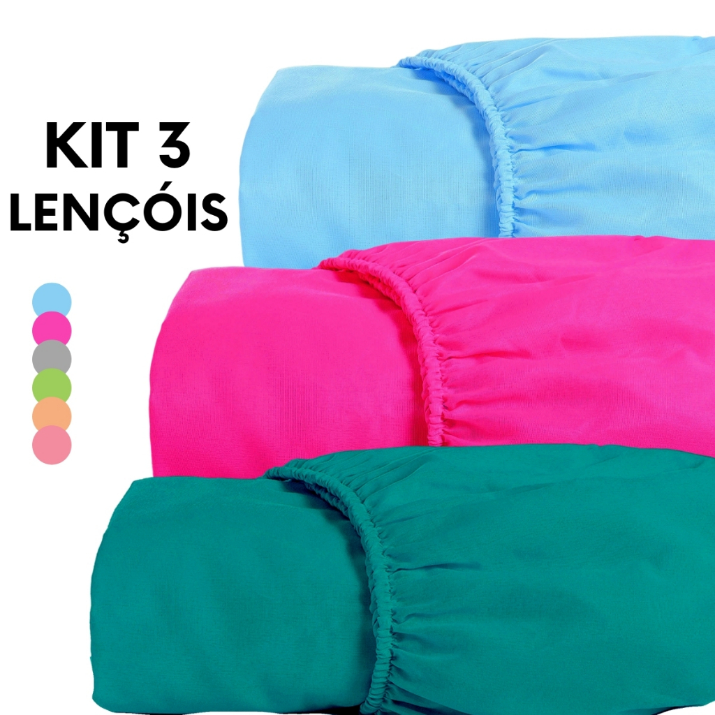 Kit 3 Lençóis Solteiro Sortidos Com Elástico 170 Fios 100% Poliéster em Oferta na Shopee