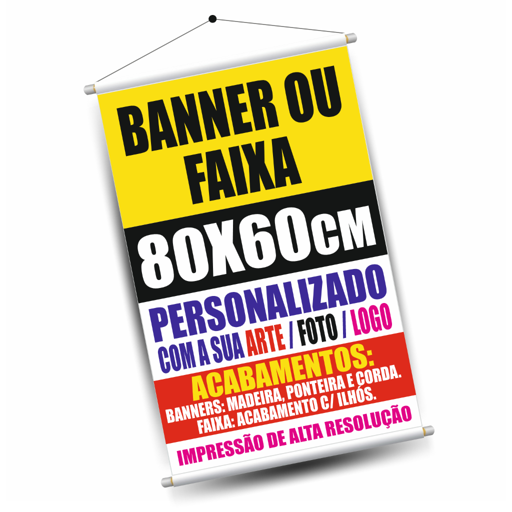 Banner Personalizado Com Foto Logo Sua Arte 80x60cm Impressão Lona Prova D'Água Banner Personalizado Com Foto Logo Sua Arte 80x60cm Impressão Lona Prova D'Água
