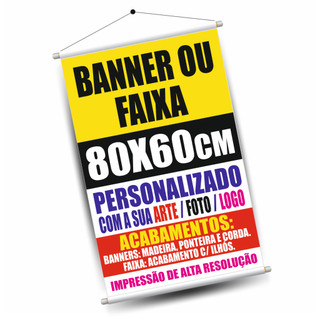 Banner Personalizado Com Foto Logo Sua Arte 80x60cm Impressão Lona Prova D'Água