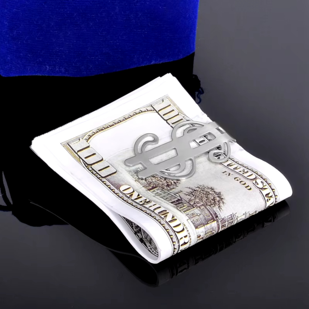 Money Clip Dourado ou prateado - Clipe carteira para prender dinheiro em aço Cifrão