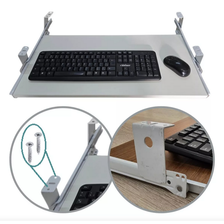 Suporte para Teclado Computador Retrátil com Corrediça kit completo para instalar Cor Branco Mobilux Móveis