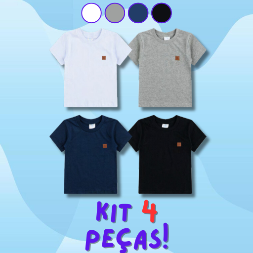 Kit 4 peças Camiseta Básica uniforme escolar Infantil Menino Algodão 1 ao 14 Verão Camiseta Lisa Menino