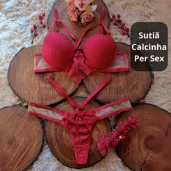 Lingerie Com 3 Peças Conjunto Calcinha Fio Dental e Sutiã e Perneirinha Sensual Langerie com Bojo