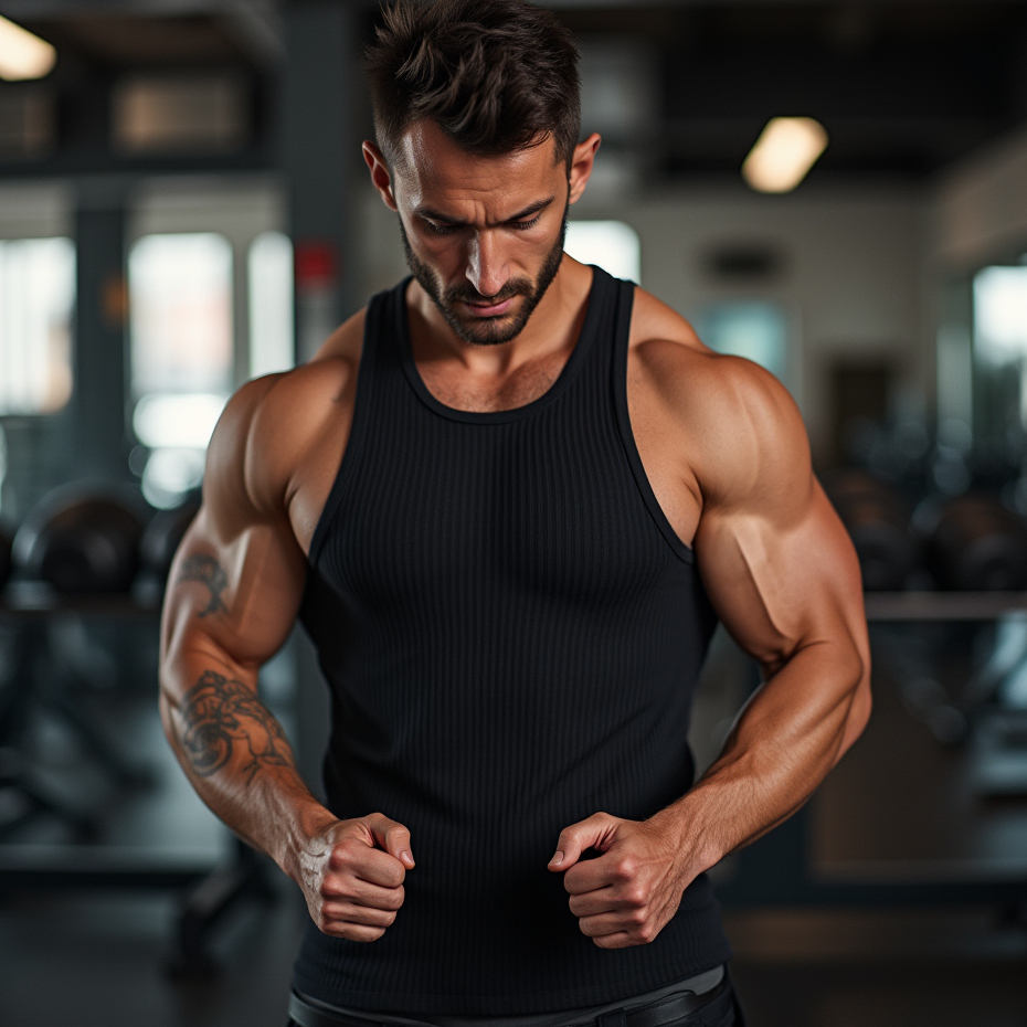 Regata Masculina Americana Masculina Justa Canelada Algodão Elastano Verão Academia Treino Slim