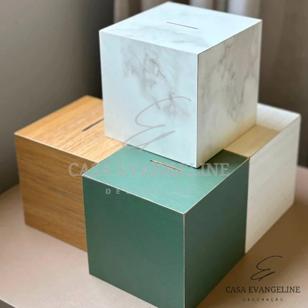 Mini Cofrinho Cubo 12x12cm Para Moedas Cédulas MDF Decorativo Guardar Dinheiro Resistente Porquinho