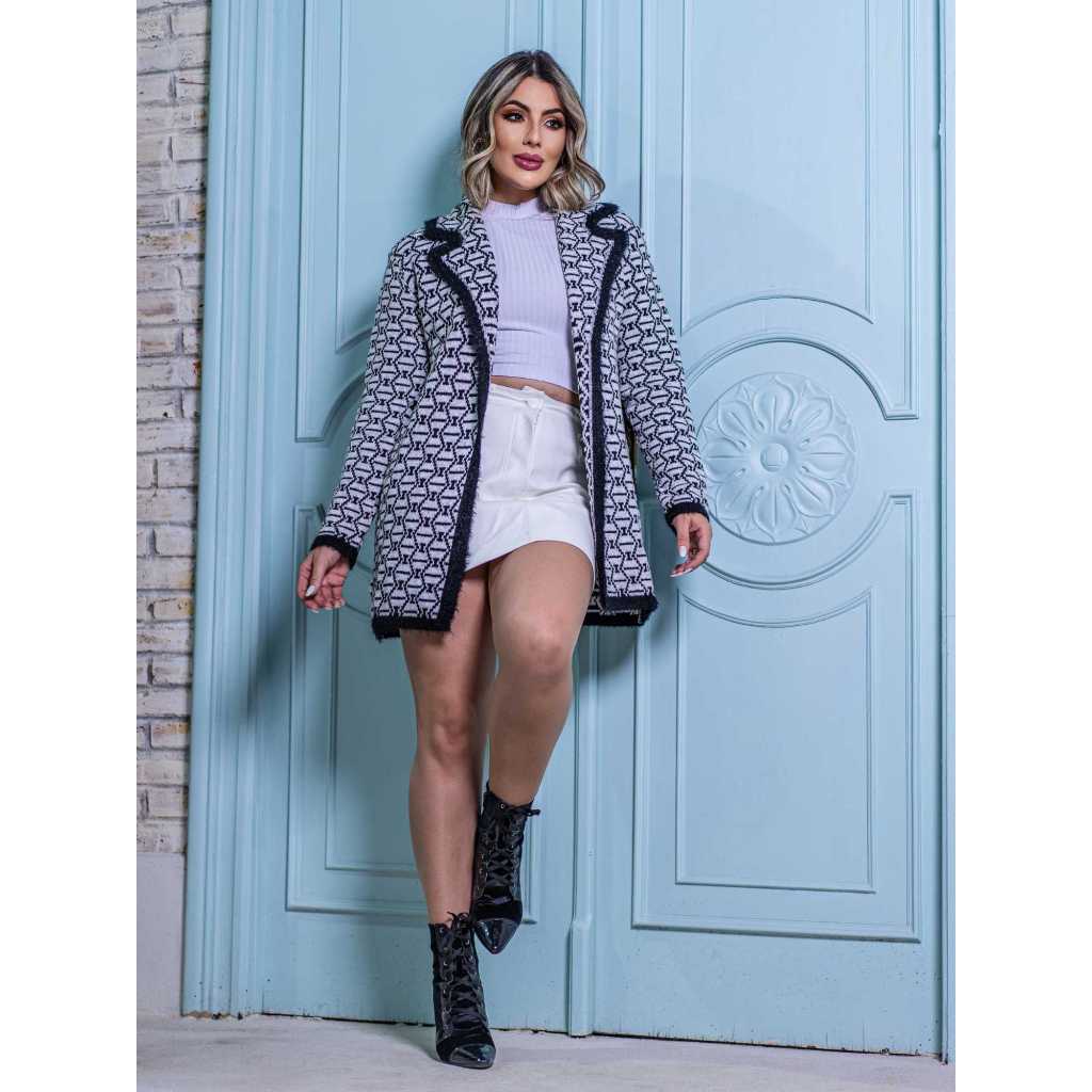 Cardigan Trico Casaco Feminino com Fio Angora Jade