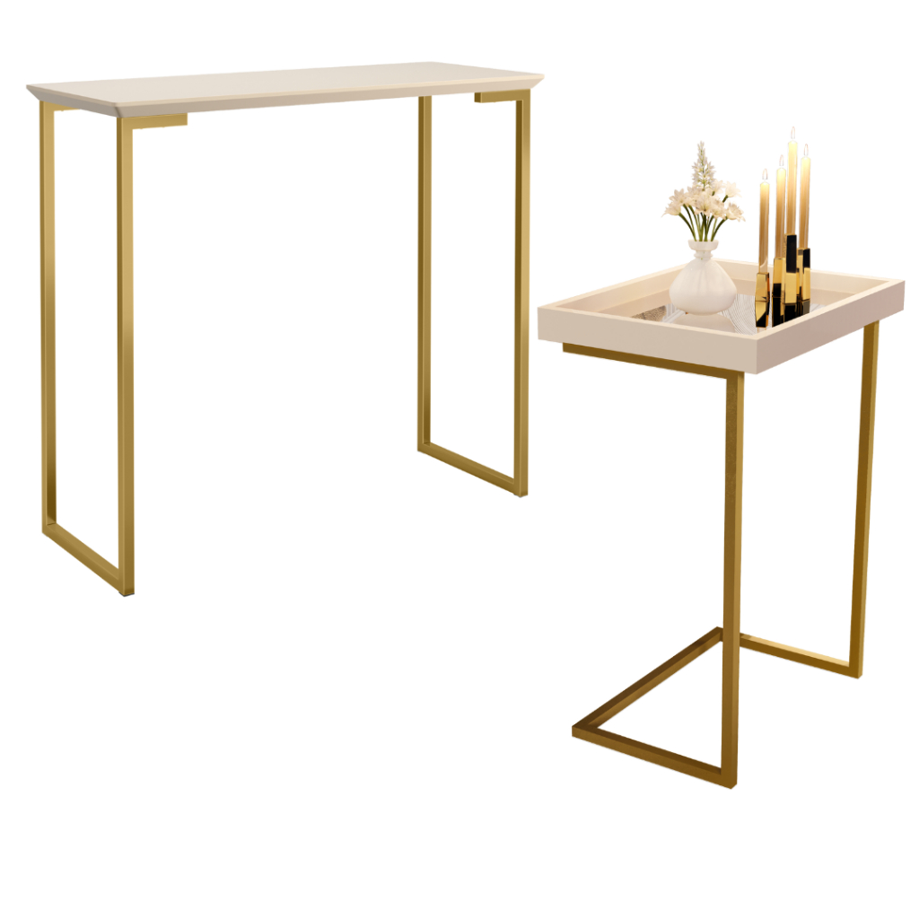 Conjunto Sala de Estar Aparador Industrial Com Mesa De Apoio Lateral
