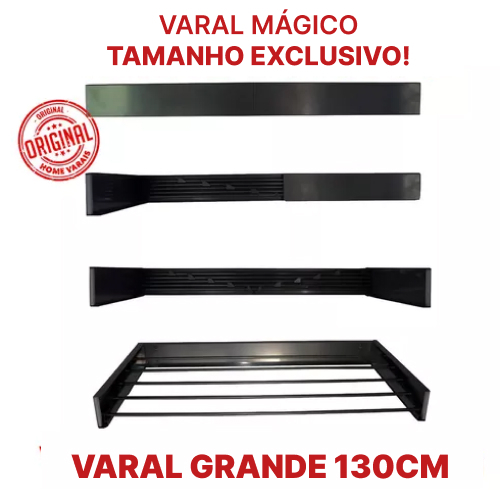 Varal Parede Retrátil Magico Gigante 130 Cm 7 Varetas Preto