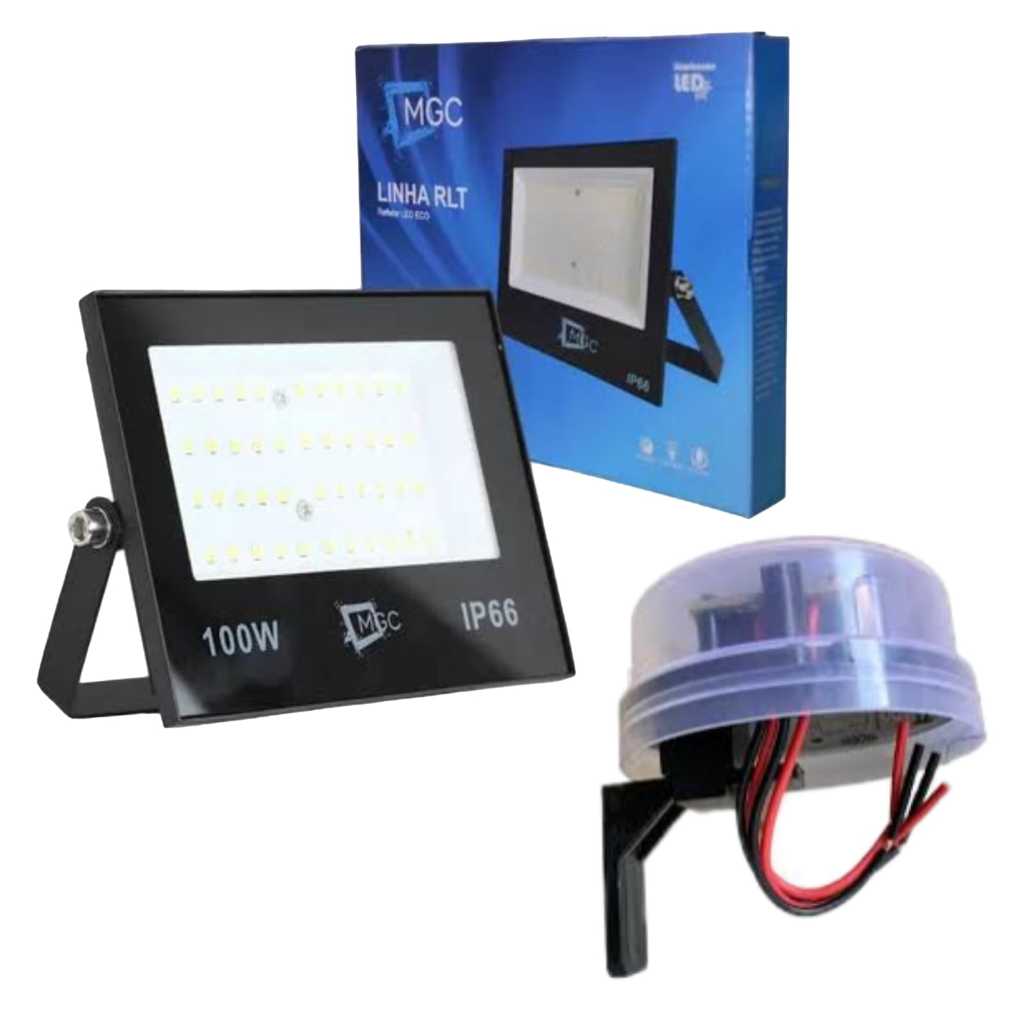 MELHOR KIT Refletor 100w Com Sensor Foto Célula Elétrico Rele Econômico Luz Led Branco Frio 6500k