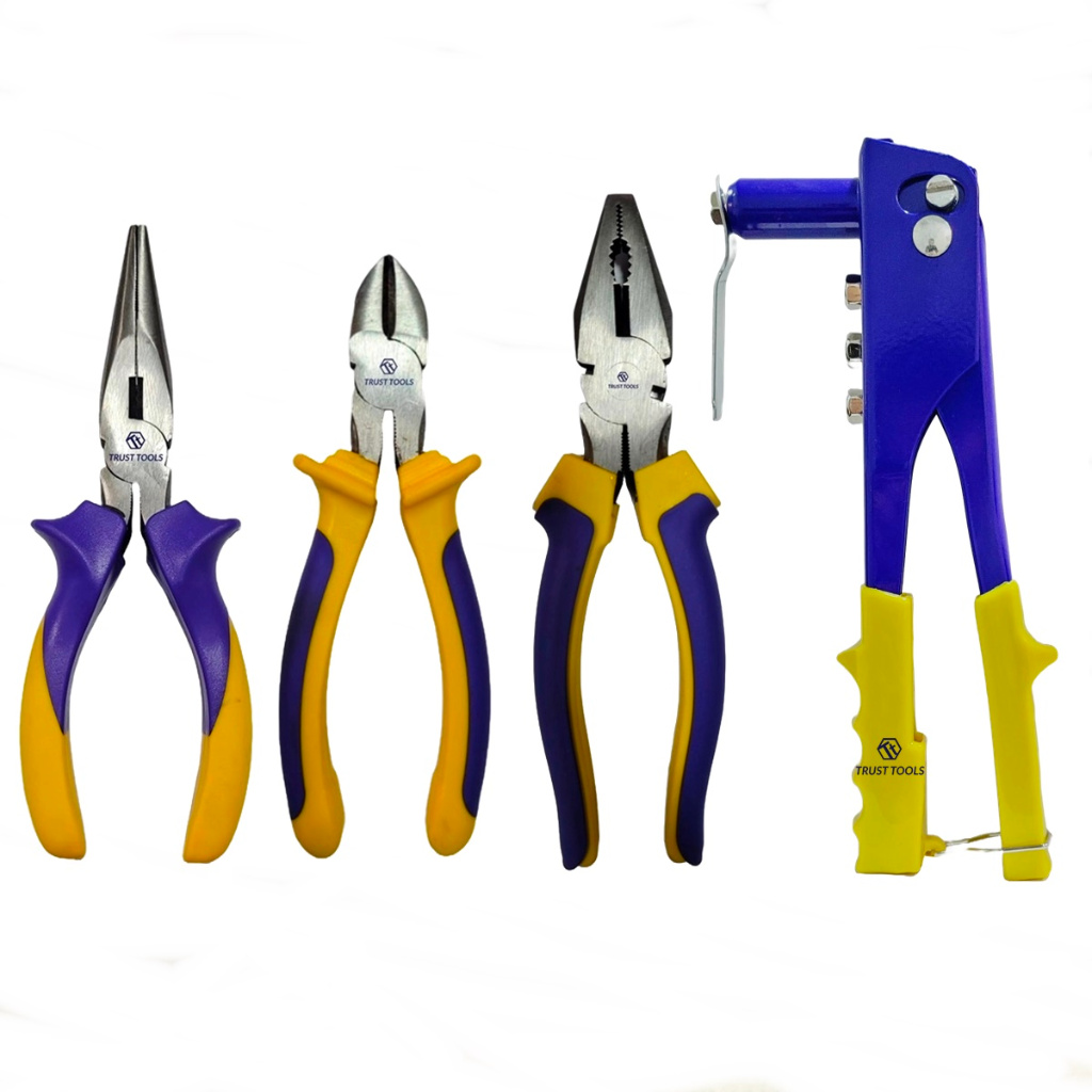 Kit 4 Alicates - Corte, Bico, Universal e Rebitador - Trust Tools