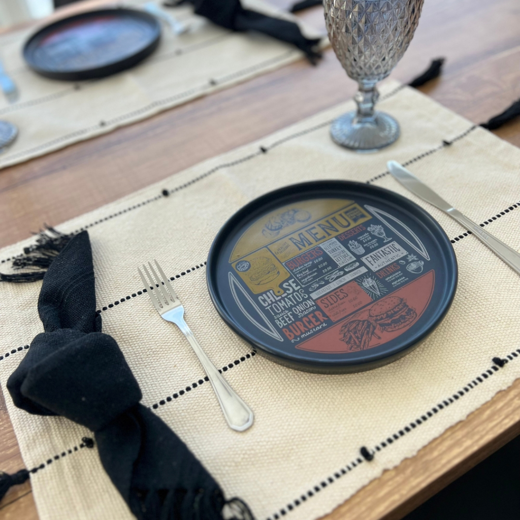 Kit Jogo americano Preto, produto artesanal. Decoração mesa posta, tear mineiro. Kit de 1, 2 4 e 6 lugares