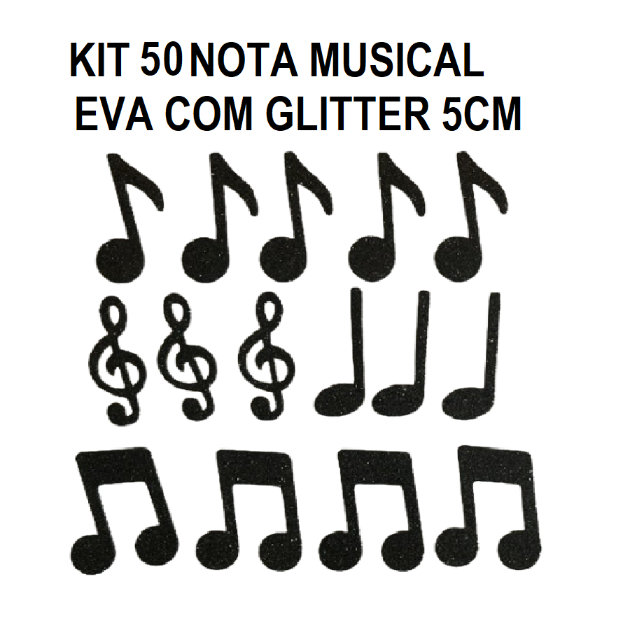 Kit com 50 Notas Musical em EVA com Glitter - tamanho: 5cm em Oferta na Shopee