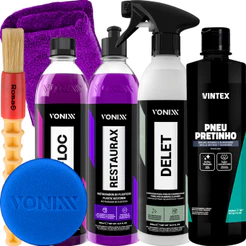 Kit Shampoo V-Floc Delet Pneu Pretinho Restaurax Vonixx
