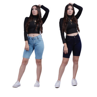 Bermuda Jeans Ciclista Tradicional Calção Feminino Shortes Short Preto, Azul, Claro, Escuro Cintura Alta