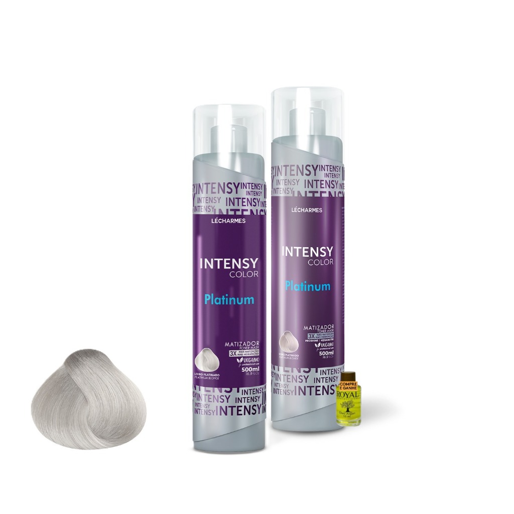 Kit 2 Máscaras Matizadoras Le Charme Intensy Color Platinum 500ml Desamarelador Para Cabelos Loiros