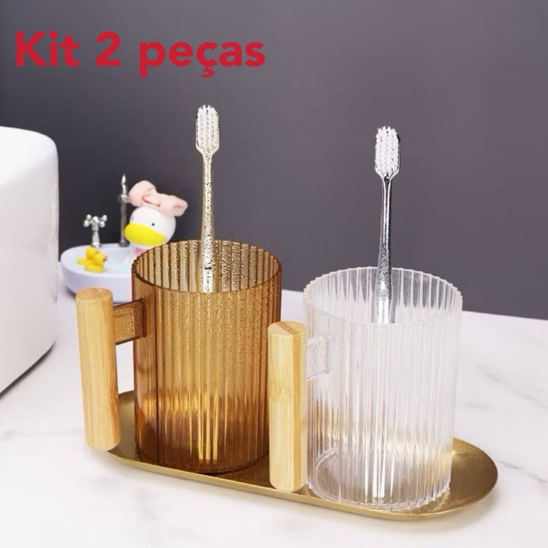 Kit 2 peças Caneca para enxaguante bucal doméstico, caneca de plástico para casal, caneca transparente para lavagem