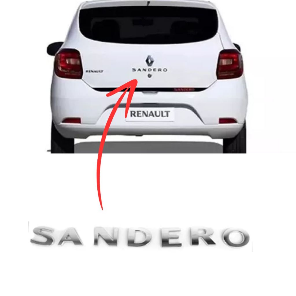 Emblema Letreiro SANDERO para Sandero 2013 a 2016 cor CROMADO em Oferta na Shopee