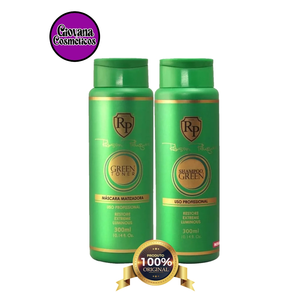 KIT MATIZADOR LOIRO PEROLADO GREEN HOME CARE 300ML ROBSON PELUQUERO RP DESAMARELADOR VERDE