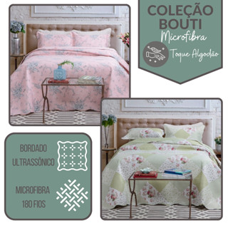 Kit Colcha Cobre leito Casal King Dupla Face Bouti Provence  Bordado Ultrassonico 03 peças